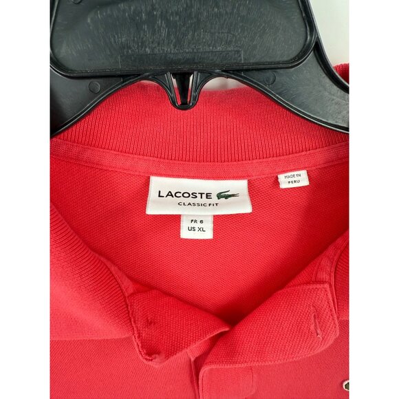Lacoste Mens Classic Fit Cotton Polo Coral Size XL Pink Collared Golf Athletic - Picture 3 of 6